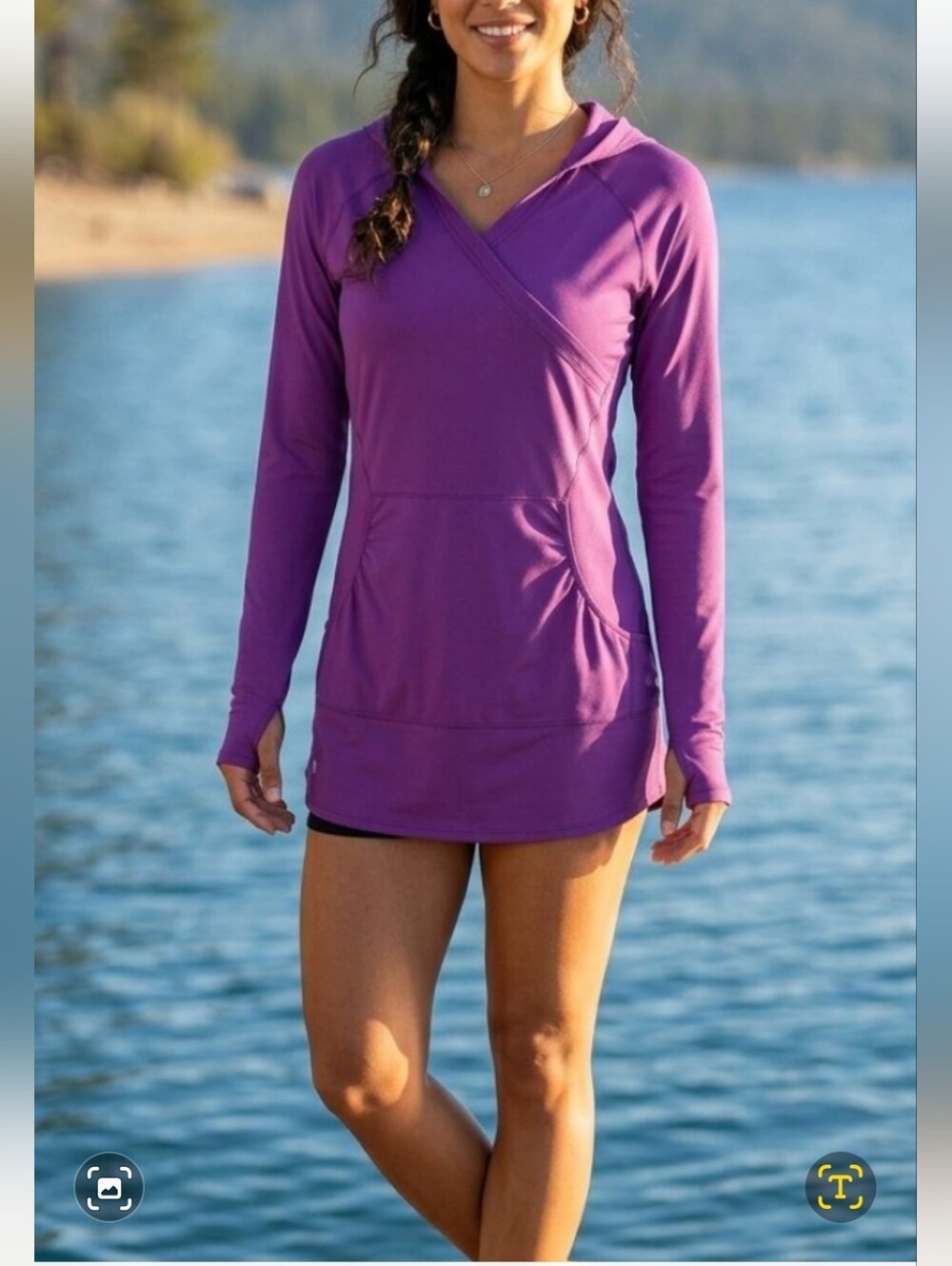 Athleta Wick-It Wader Hooded Sun/Swim Cover Up Dress Orchid Purple XL UPF 50+
